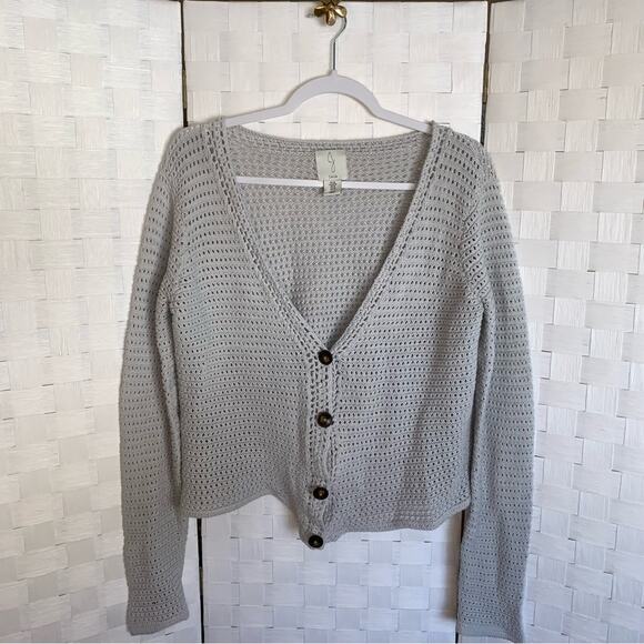 Joie Open Weave Crochet Knit Cardigan Sweater In Gray Women’s Size Medium - Picture 5 of 9